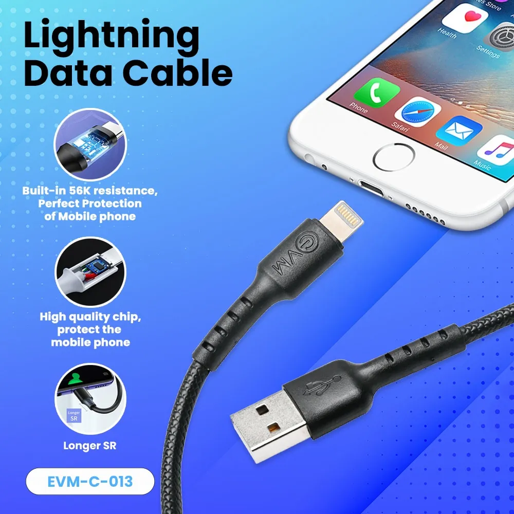 EVM USB To Iphone Lightning Charger & Sync Cable EVM-C-013-B view 6